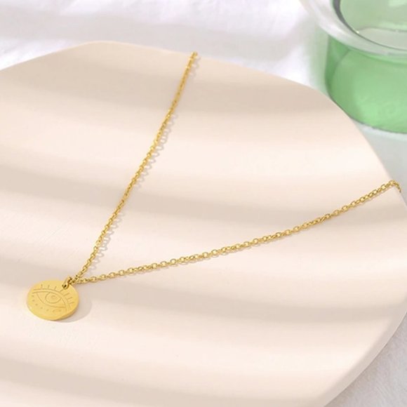 NEW 18K Gold Plated Round Eye Pendant Necklace - Picture 3 of 4